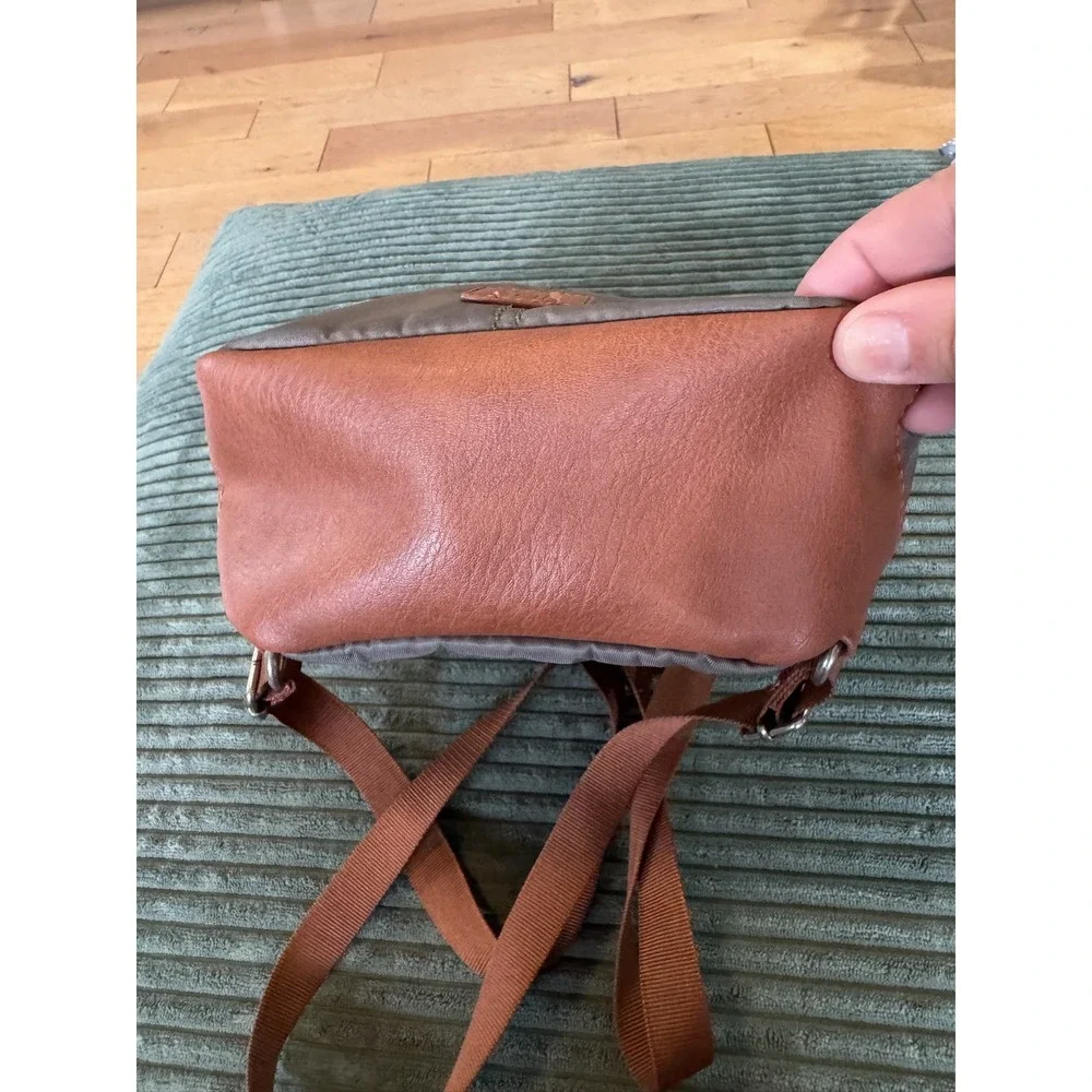 The Sak Mini Backpack Purse‎ Olive Brown Faux Leather Trim Travel Bag